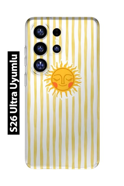 Samsung Galaxy S26 Ultra Compatible Yellow Striped Sun Pattern Transparent Phone Case