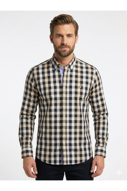 Men's Checkered Casual Shirt - New Season 100% Cotton Design