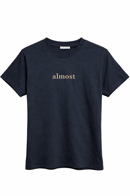 2079 Women's 100% Cotton Printed Crew Neck Basic T-Shirt Navy Blue