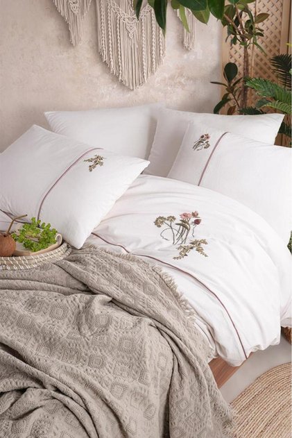 Mayda 6 Piece 100% Cotton Double Duvet Cover Set Mink