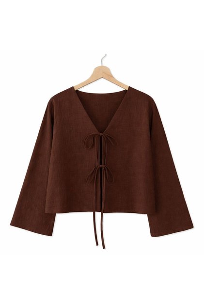 Tie-Front Kimono Shirt with 2 Ties