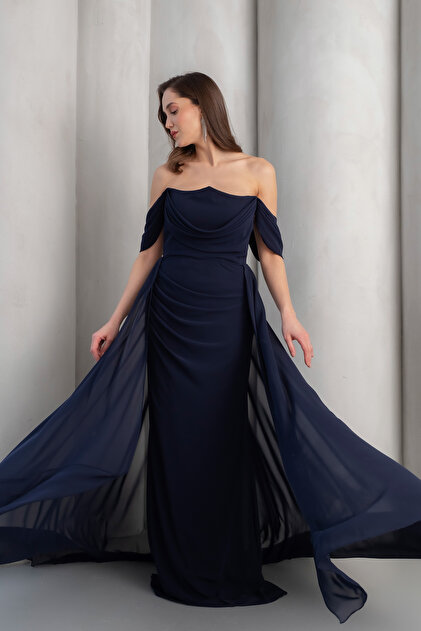 alice mccall blue floral dress Navy Blue Beaded Prom Dresses One Shoulder Long Sleeve Evening Dress 2 –  vigocouture main image 0
