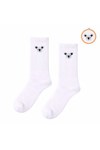 Koala Embroidered Unisex White Sports Socks