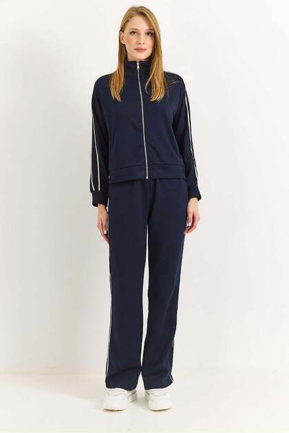Women's Modal Stripe Detailed Tracksuit Set Navy Blue