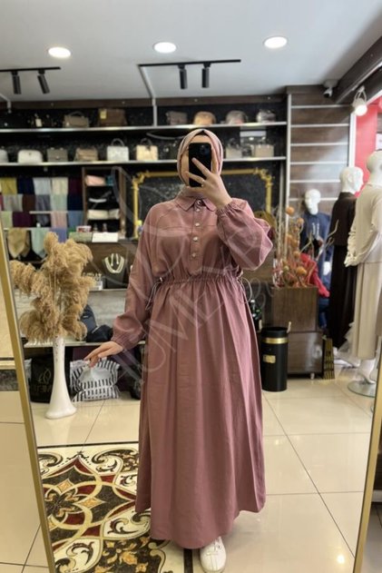Reglan Kollu Beli Tünelli Elbise