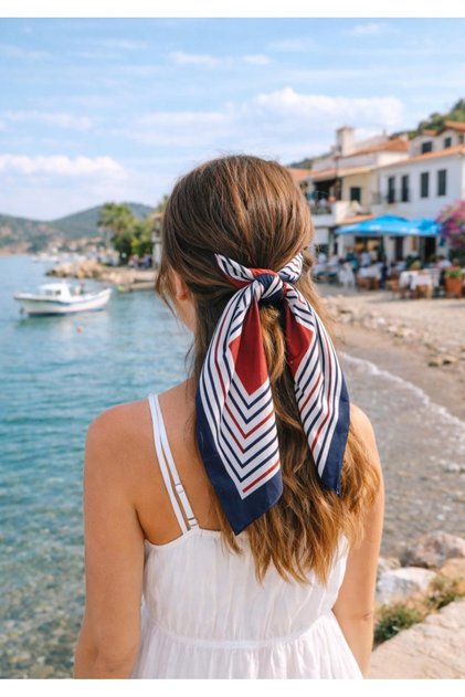 Women's Striped Detailed Scarf/Bandana