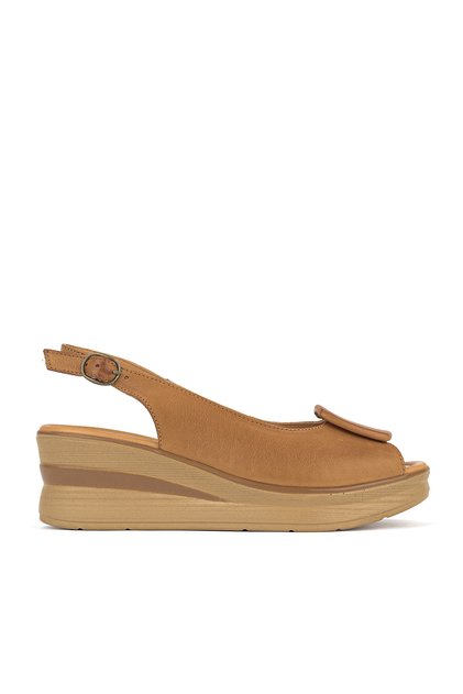 , Women's Genuine Leather Wedge Heel Sandals 161992Z1802 Tan