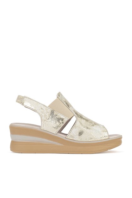 , Women's Genuine Leather Wedge Heel Sandals 161992Z1800 Gold