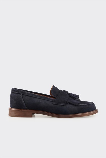 Lacivert Deri Kadın Günlük Loafer