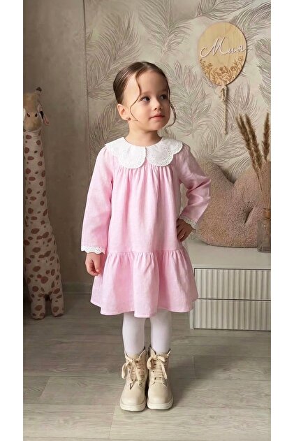 Girl's Collar Detailed Woven Dress