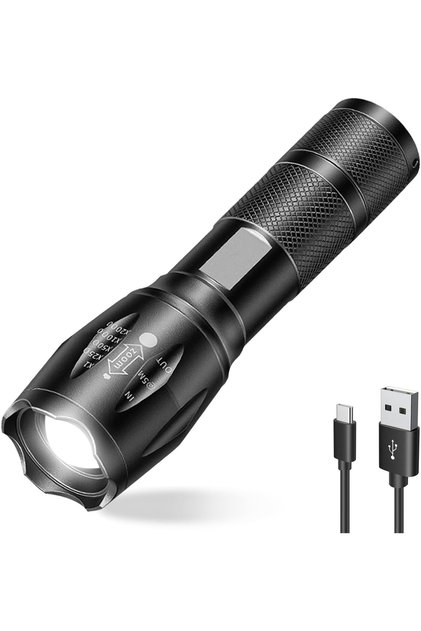 مصباح يدوي LED فائق السطوع، قابل لإعادة الشحن بمنفذ Type C، مثالي للتخييم والأنشطة الخارجية. ص22