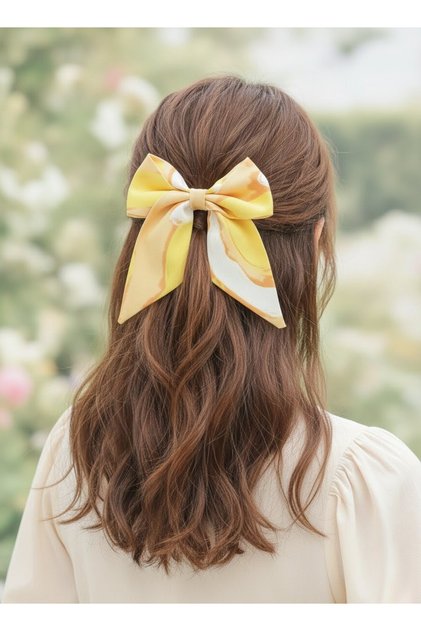Women's Yellow Orange Cream Textured Premium Tail Bow Buckle Handmade