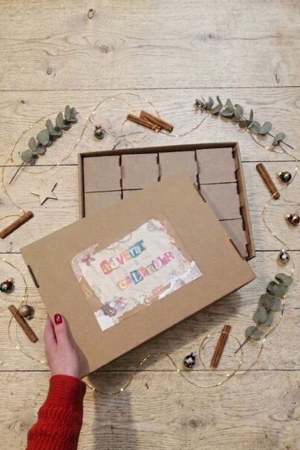 DIY Advent Calendar Seti | 12'li Set + 37 Sticker | Kraft Kendin Yap Hediye Kutusu (35x25x10)