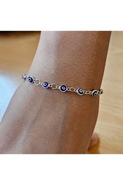 925 Ayar Gümüş Nazar Boncuklu Bileklik – Ayarlanabilir (16+2 cm) | Açık Mavi / Lacivert / Multi
