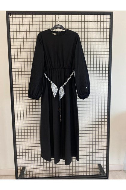 New Season Sleeve Patterned Belted Dress