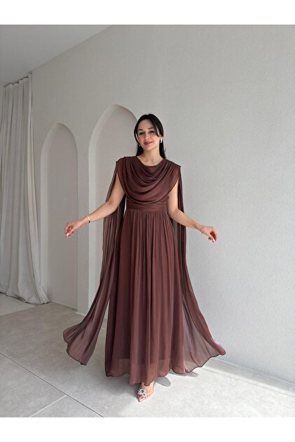 me ISSEY MIYAKE ワンピース　ベロア調　 赤茶色 Mooi Butik ZUZANNA Maxi Elbise 9069 - Acı Kahve - Fiyatı, Yorumları