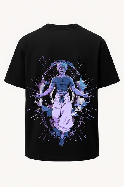 Oversize Satoru Gojo Jujutsu Kaisen Painted Printed Black T-Shirt - Large Print - Wide Cut