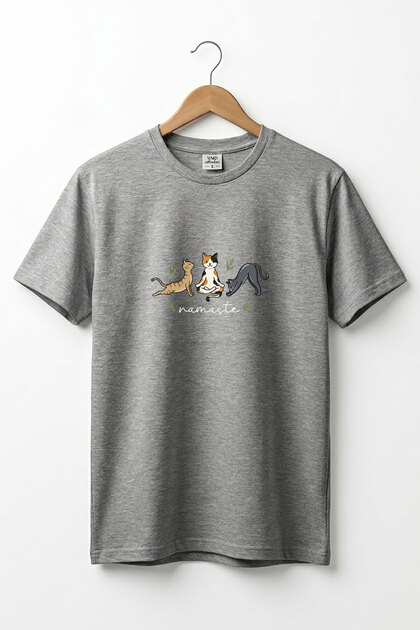 Unisex Namaste Yoga Meditating Cats Printed Cotton Basic T-Shirt
