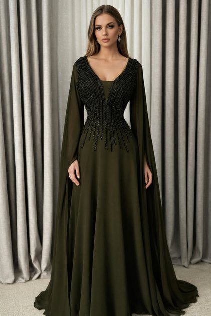 Elegant Evening Dress with Pearl Embellishments