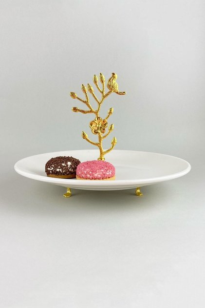 Luxury Footed Porcelain Serving Plate with Gold Detail & Presentation Serving Plate