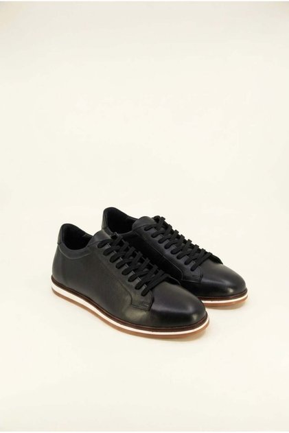 Men's Black Genuine Leather Sneaker Daily Casual Lace-Up Shoes – Siena