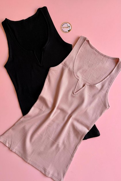 Luniva 2-Pack |   Hidden Iron V Low-Cut Camisole Fabric Black and Dusty Rose Color Women's Sports Athlete-Blouse