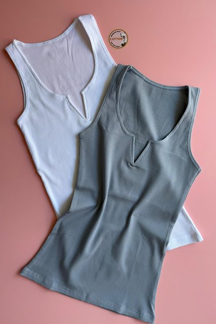 Luniva 2-Pack | Hidden Iron V Low-Cut Camisole Fabric Blue and White Color Women's Sports Athlete-Blouse