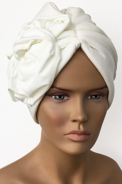 Bonnet Ready Turban Stylish Floral Stitched Lined Cream