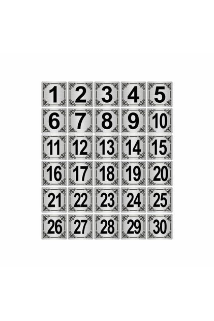Metal Door, Table, Cabinet Number 3,5X3,5Cm 30 Pieces (1..30) Silver Color Metal