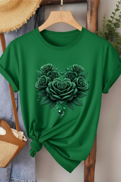 Gül Renk Uyumlu Baskılı Kadın Pamuk T-shirt