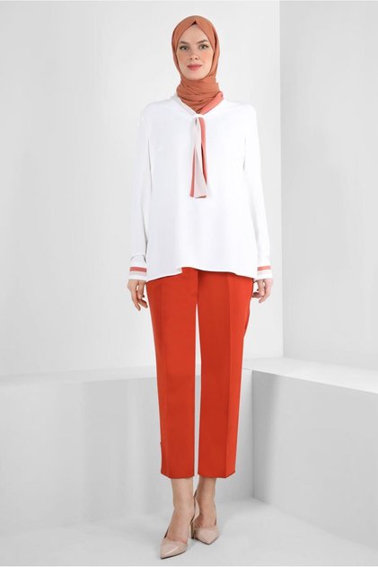 BLUZ 43800 WITH COLLAR BINDING DETAIL