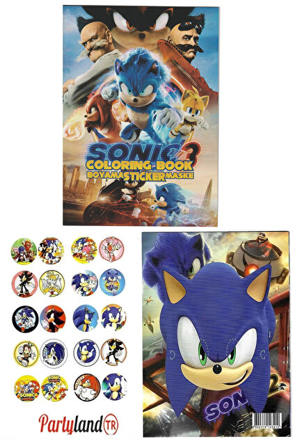 PartylandTR Sonic Boyama Kitabı 3'ü Bir Arada Boyama, Sticker