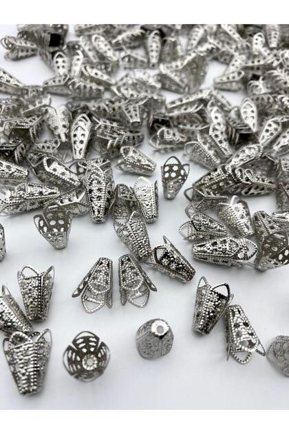 50 Adet Nikel Kaplama Gümüş Renk Demir Püskül,Takı Yapım Kapak Püskül