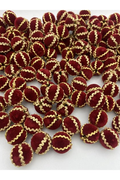 Mărgele de catifea împletite aurii de 18 mm, de culoare roșu/visiniu, pentru confecționarea bijuteriilor, mărgele pentru genți (100gr, ~32 bucăți)