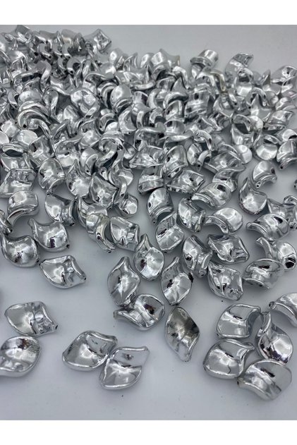 100gr Nickel Silver Color Metallized Curved Model Beads, Bag Making Beads (~38 Pieces)