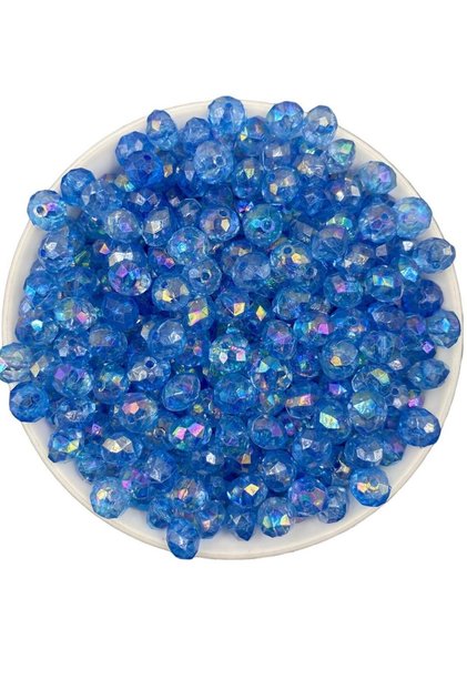 Blue Color Flat 10mm Janjan Acrylic Beads, shiny Jewelry, Bag Making Beads (50gr,~150 Pieces)