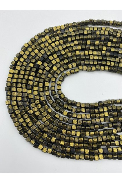 6mm Cube Model Fimo, Black with Gold Gilding, Pearlescent, Glitter Fimo Bead String, Polymer Clay 40cm String
