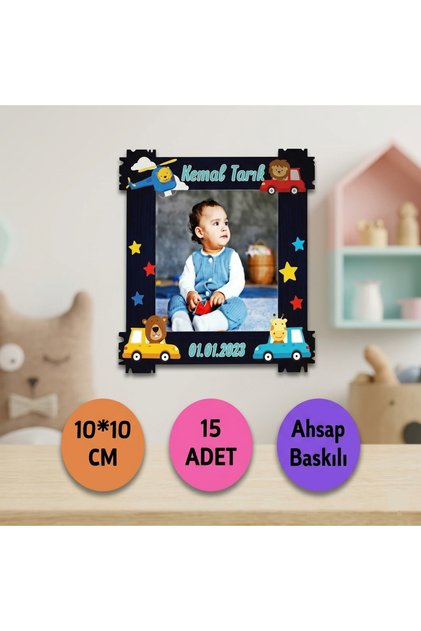 Bebek ve Çocuk Doğum Günü Resimli Ahşap Magnet 15 Adet Set - İsimli Fotoğraf Baskılı Mevlüt Hediyeliği - 1 Yaş ve Baby Shower Dağıtmalık Hatıra - Ekonomik Resimli Buzdolabı Süsü