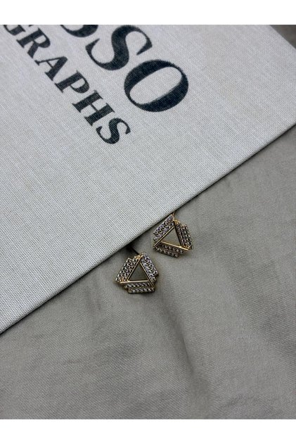 Zircon Stone Geometric Triangle Shape Gold Color Nail Earrings Cm28