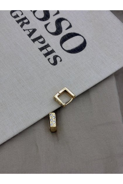 Gold Color Zircon Stone Detailed Square Hoop Earrings Cm208