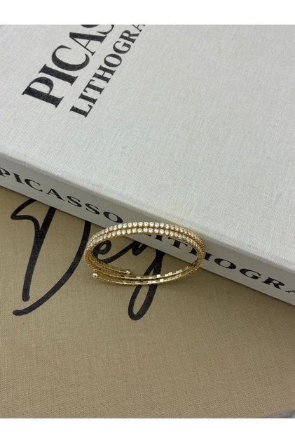 Gold Color Adjustable Zircon Baguette Stone Double Row Waterway Bracelet