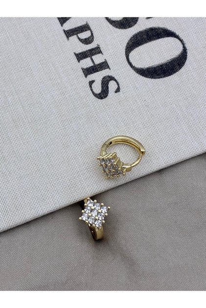 Zircon Baguette Stone Gold Color Square Form Hoop Earrings Cm22