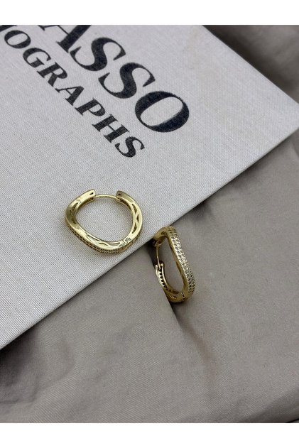 Gold Color Zircon Stone Asymmetric Wavy Hoop Earrings Cm91