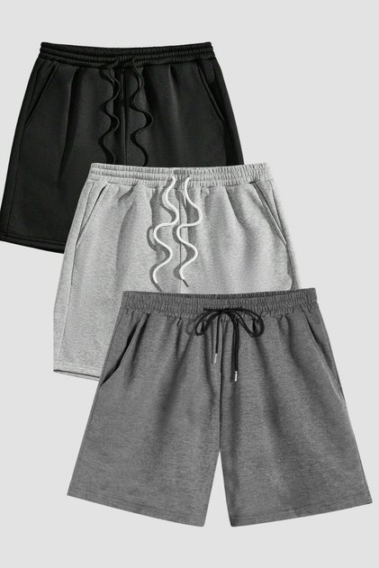 Men's Regular Fit Black Gray Smoke 3-Pack Solid Color Summer Shorts