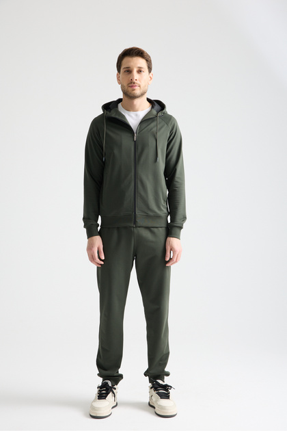 Khaki Elit Class Men's Tracksuit Set Seasonal Hooded Cuffed Comfortable Fit