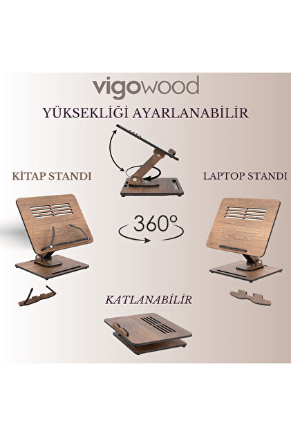 360° Rotating Book Stand For Reading - Adjustable Foldable Book Holder For Cookbooks, Tablets & More (Black Walnut)
