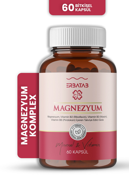 Magnezyum 3 Lü Form (BİSGLİSİNAT, SİTRAT, MALAT) & Vitamin B2 , B3 , B6 - 60 Kapsül