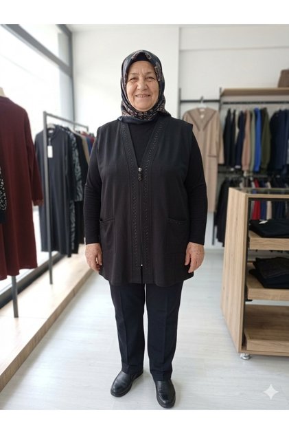 Büyük Beden mevsimlik orta kalınlıkta Penye Yelek(ürün KISA 75cm manken boy146cm )