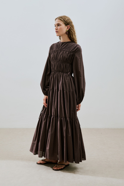 Manuka Tight Long Sleeve Dress Brown- Trendyol