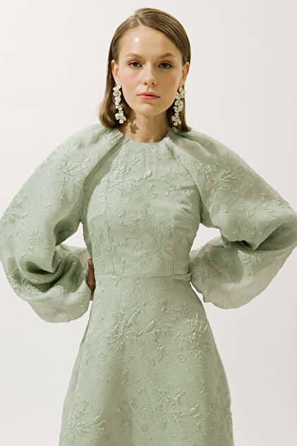 Manuka Jacquard Organza Evening Dress Mint- Trendyol